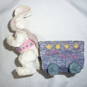 Easter Bunny pulling cart  5.25" T 6" L 2.5" D  heavy weight
